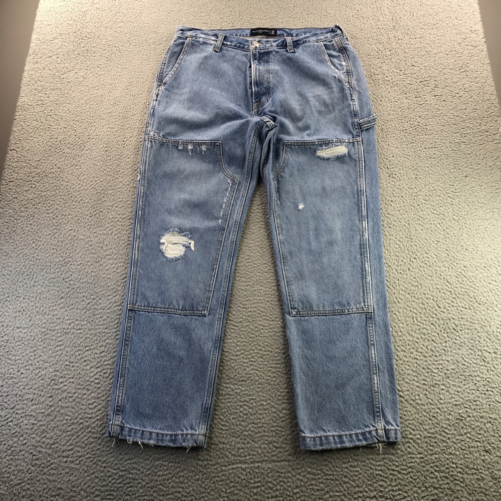 Abercrombie & Fitch Jeans Mens 34x32 Blue Double Knee Distressed Baggy Loose